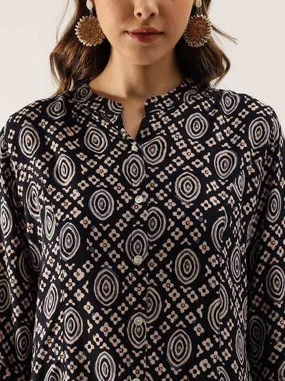 Black Asymmetric Printed Top | LASVINI - Redefining Indian Fashion with Elegance