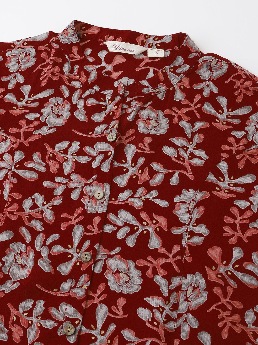 Maroon Floral Print Rayon Regular Top | LASVINI - Redefining Indian Fashion with Elegance