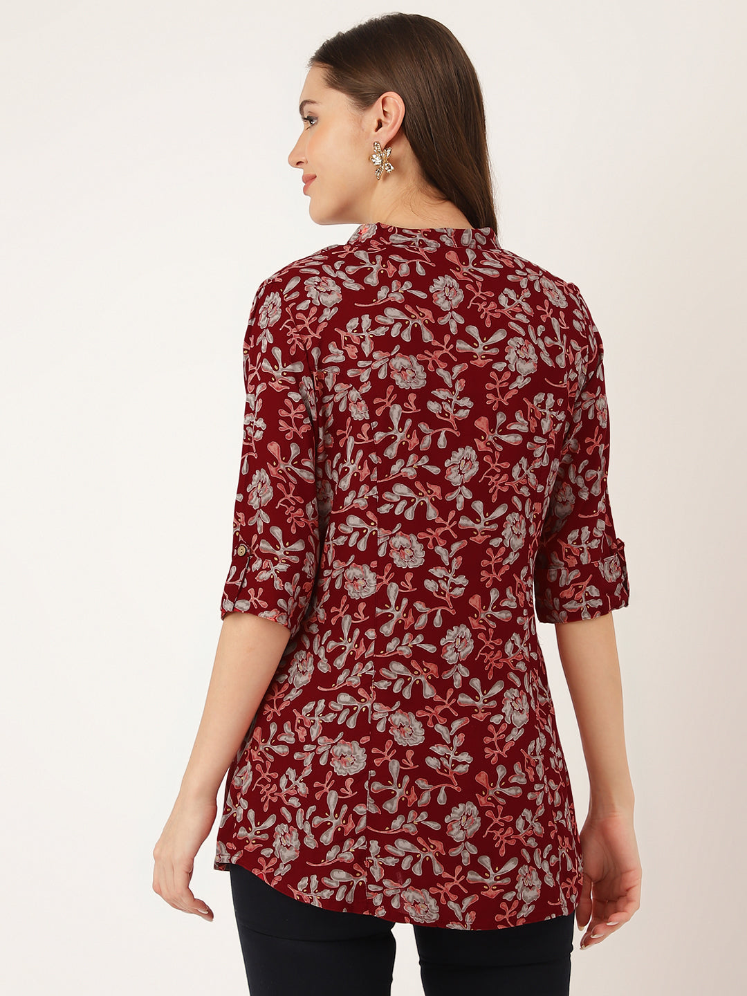 Maroon Floral Print Rayon Regular Top | LASVINI - Redefining Indian Fashion with Elegance