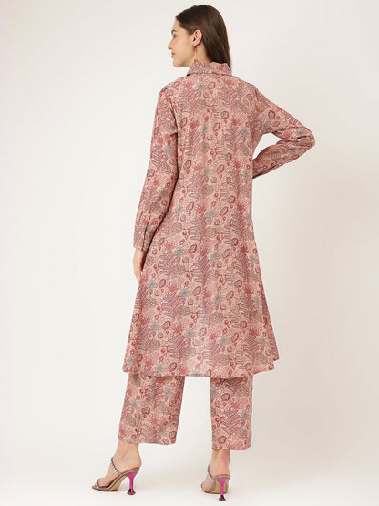 Purple Multi Foil Printed Chanderi Co-Ord Set | LASVINI - Redefining Indian Fashion with Elegance