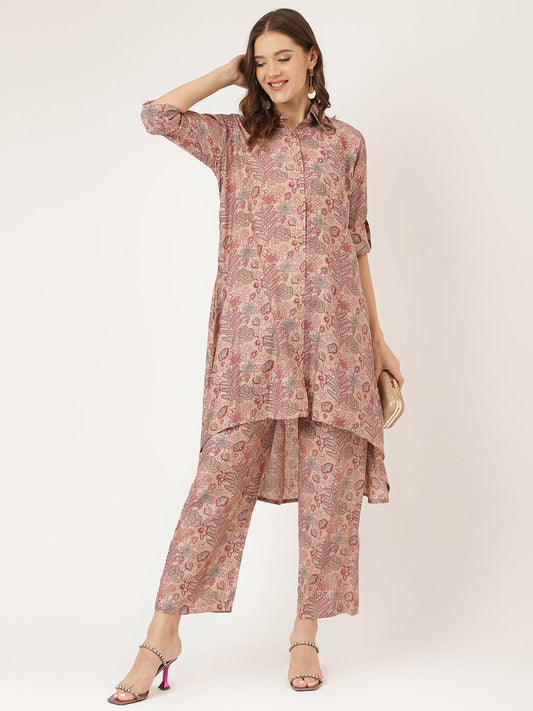 Purple Multi Foil Printed Chanderi Co-Ord Set | LASVINI - Redefining Indian Fashion with Elegance