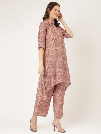 Purple Multi Foil Printed Chanderi Co-Ord Set | LASVINI - Redefining Indian Fashion with Elegance