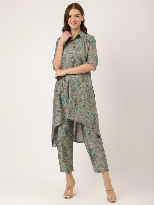 Blue Foil Printed Chanderi Co-Ord Set | LASVINI - Redefining Indian Fashion with Elegance
