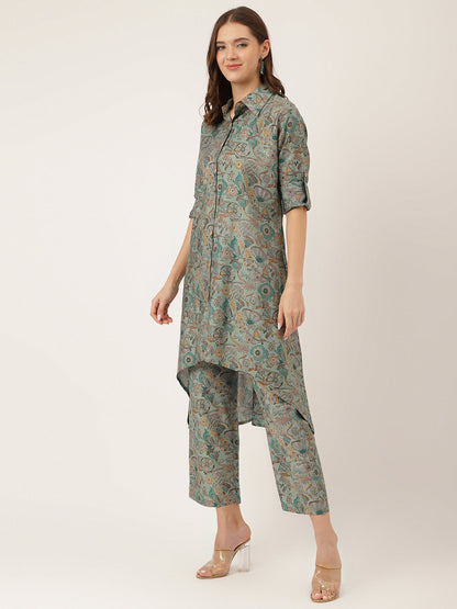 Blue Foil Printed Chanderi Co-Ord Set | LASVINI - Redefining Indian Fashion with Elegance