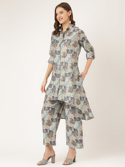 Blue Foil Printed Chanderi Co-Ord Set | LASVINI - Redefining Indian Fashion with Elegance