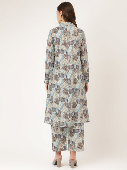 Blue Foil Printed Chanderi Co-Ord Set | LASVINI - Redefining Indian Fashion with Elegance