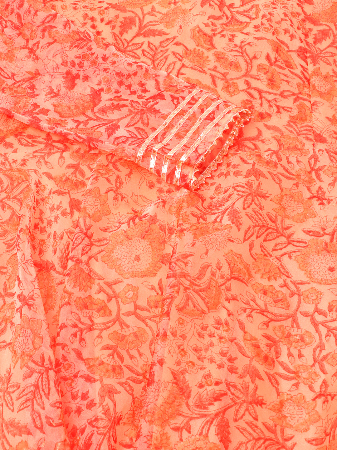 Women Orange Floral Print Organza Anarkali Kurta Set With Dupatta | LASVINI - Redefining Indian Fashion with Elegance