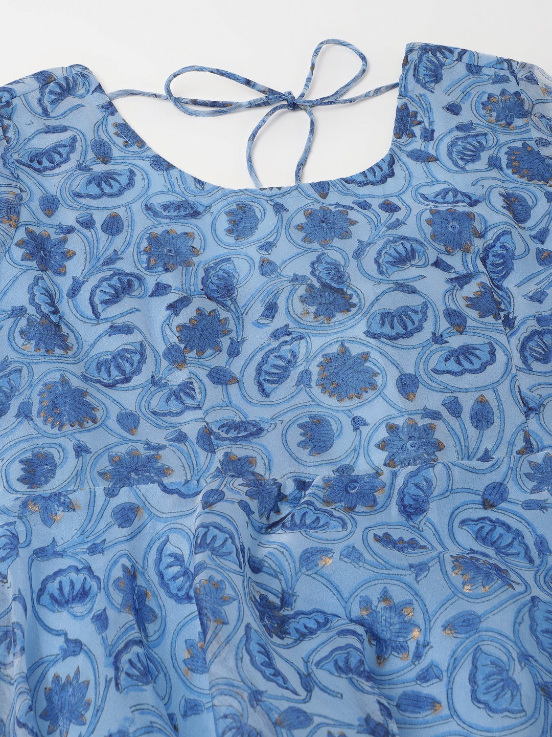 Women Sky Blue Floral Printed Organza Anarkali Kurta Dupatta Set With Cotton Lining | LASVINI - Redefining Indian Fashion with Elegance