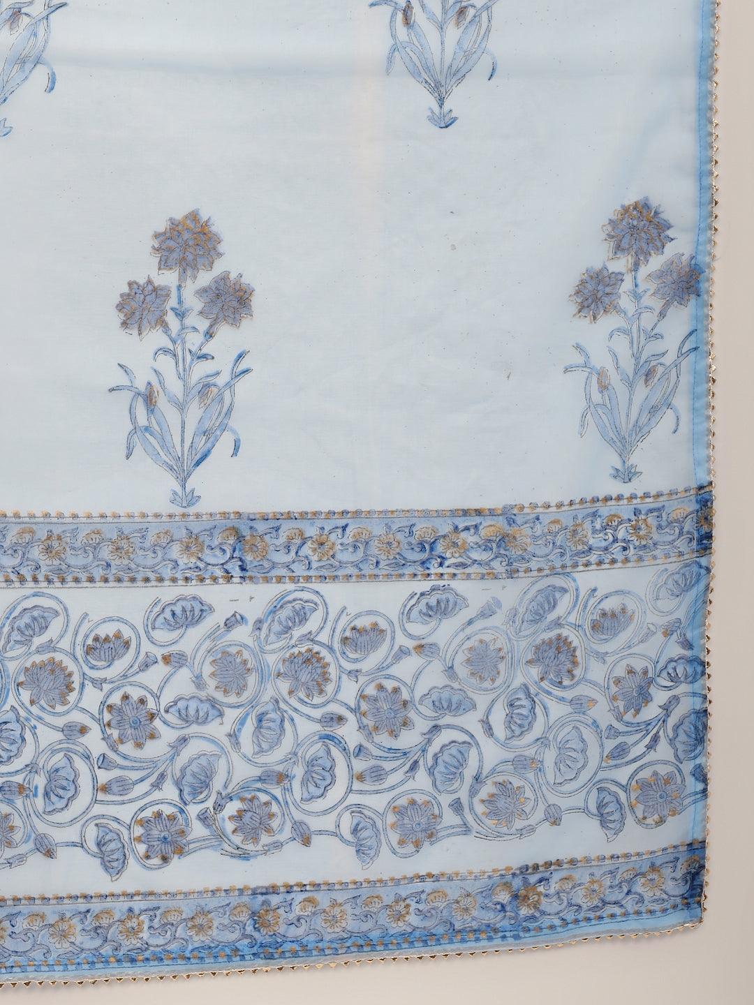 Women Sky Blue Floral Printed Organza Anarkali Kurta Dupatta Set With Cotton Lining | LASVINI - Redefining Indian Fashion with Elegance
