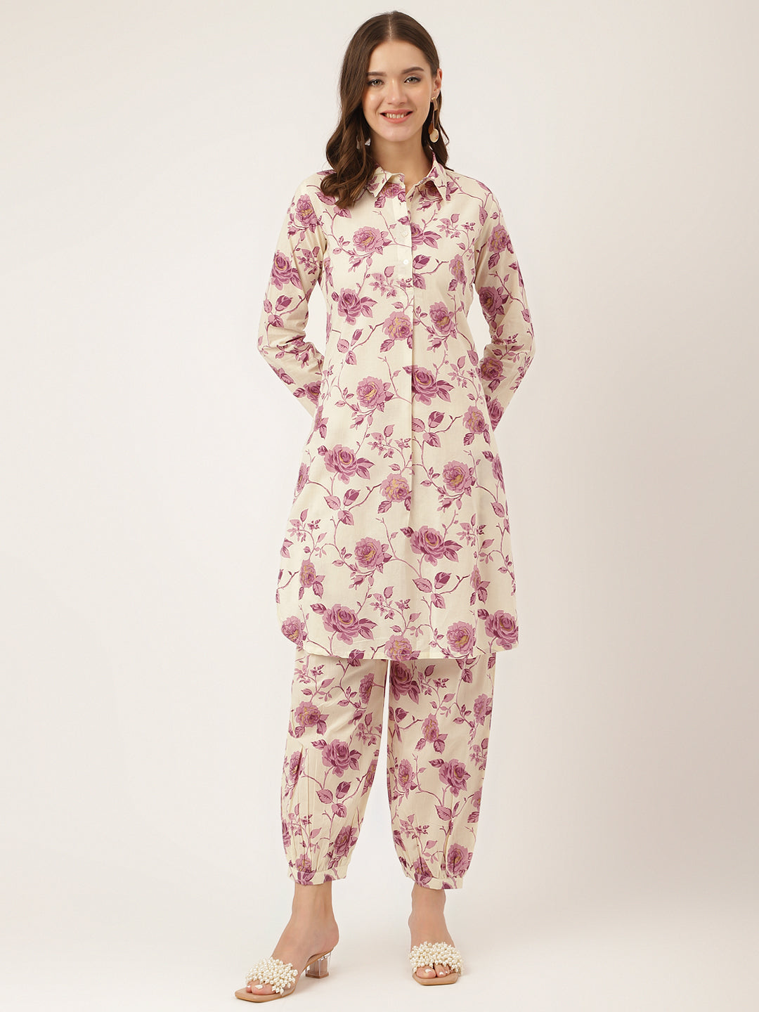 Purple Floral Print Cotton Co-Ord Set | LASVINI - Redefining Indian Fashion with Elegance