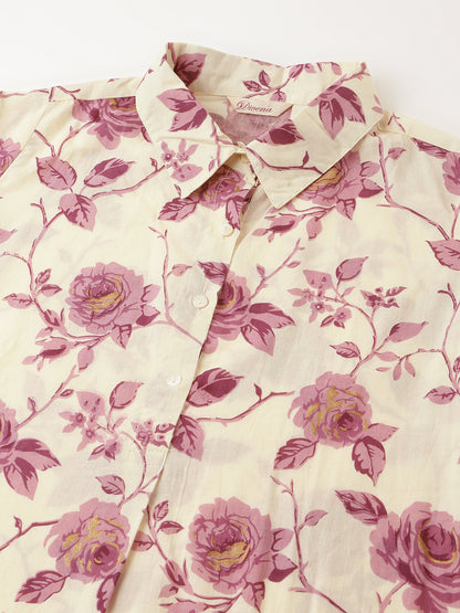 Purple Floral Print Cotton Co-Ord Set | LASVINI - Redefining Indian Fashion with Elegance