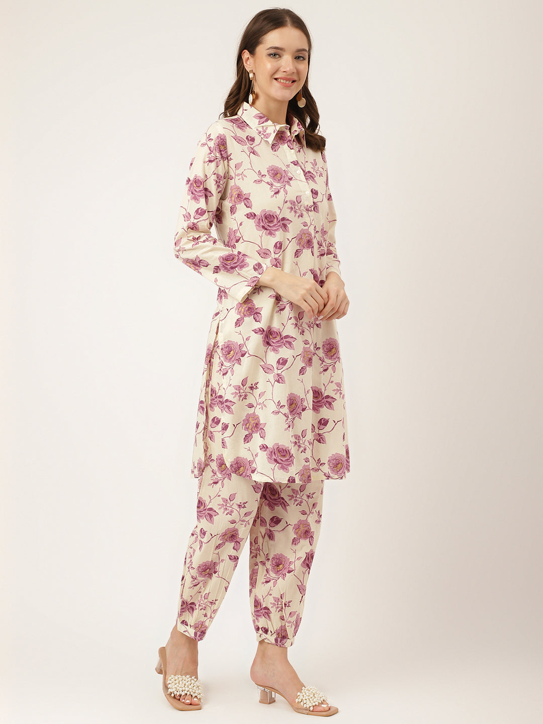 Purple Floral Print Cotton Co-Ord Set | LASVINI - Redefining Indian Fashion with Elegance