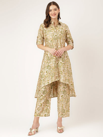 Green Foil Printed Chanderi Co-Ord Set | LASVINI - Redefining Indian Fashion with Elegance