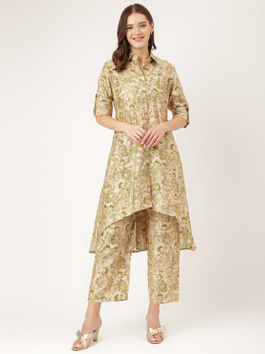Green Foil Printed Chanderi Co-Ord Set | LASVINI - Redefining Indian Fashion with Elegance