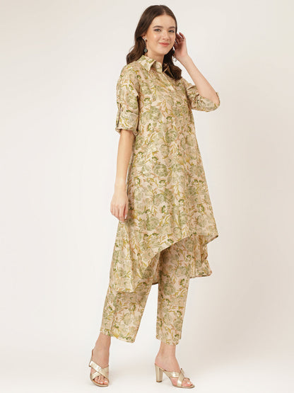Green Foil Printed Chanderi Co-Ord Set | LASVINI - Redefining Indian Fashion with Elegance