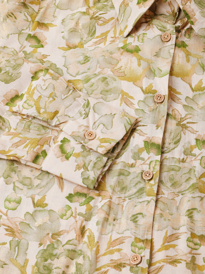Green Foil Printed Chanderi Co-Ord Set | LASVINI - Redefining Indian Fashion with Elegance