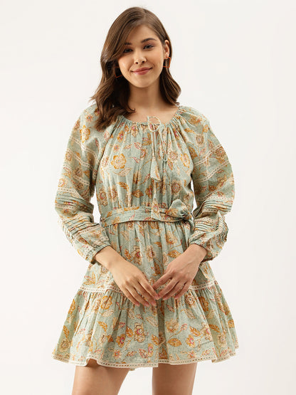 Women Sky Blue Floral Dress | LASVINI - Redefining Indian Fashion with Elegance