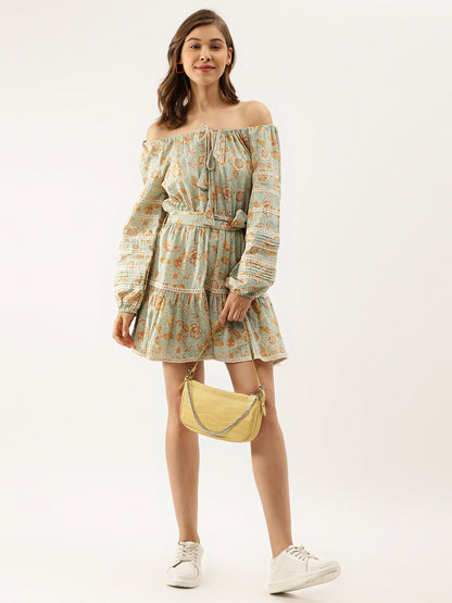 Women Sky Blue Floral Dress | LASVINI - Redefining Indian Fashion with Elegance