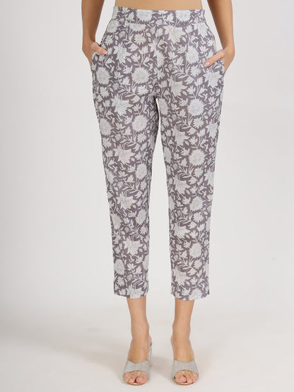 Women Grey Floral Printed Cotton Co Ord Set | LASVINI - Redefining Indian Fashion with Elegance