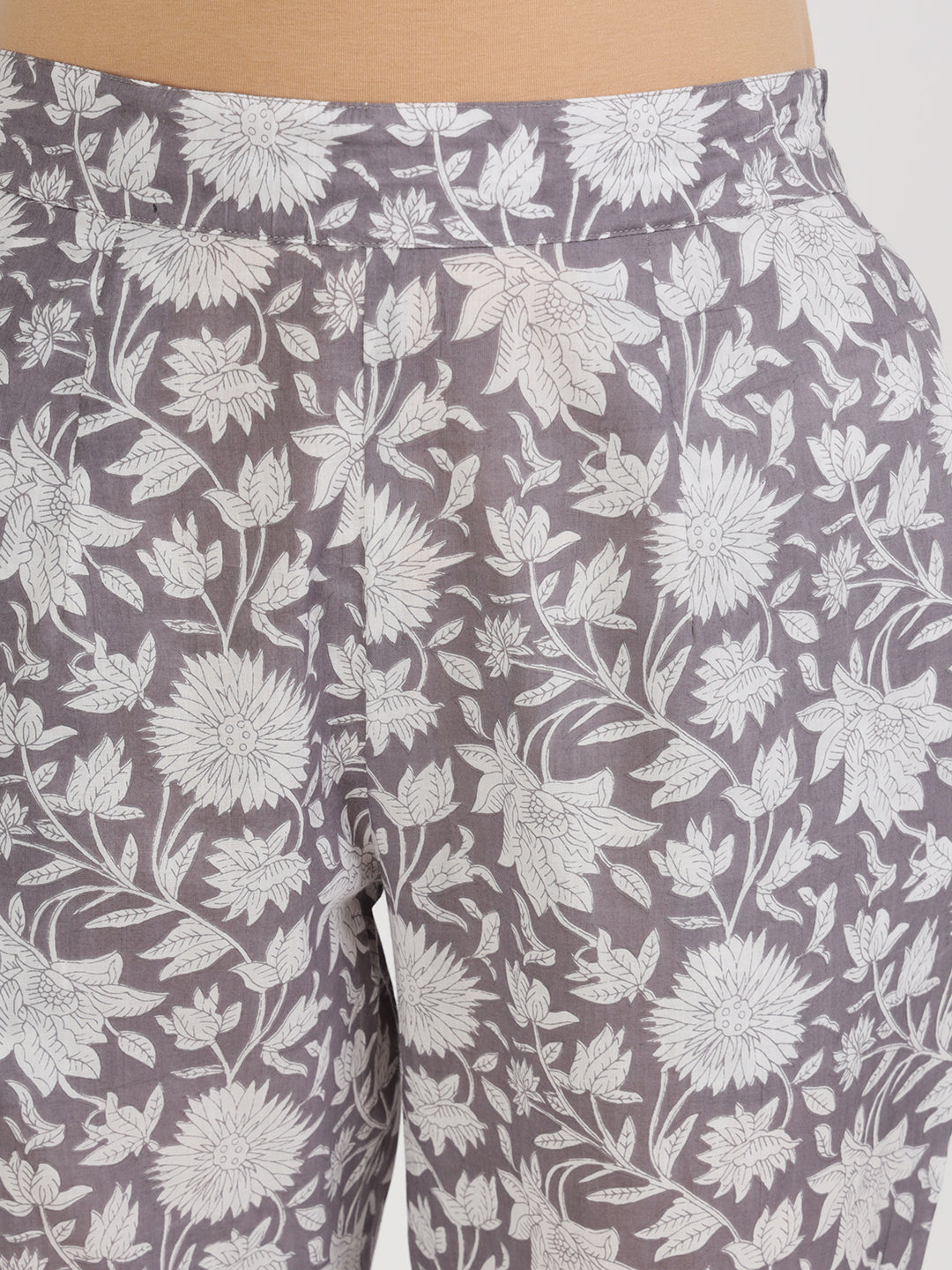 Women Grey Floral Printed Cotton Co Ord Set | LASVINI - Redefining Indian Fashion with Elegance