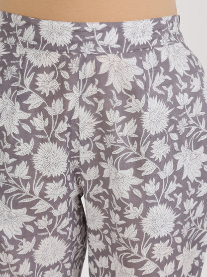 Women Grey Floral Printed Cotton Co Ord Set | LASVINI - Redefining Indian Fashion with Elegance