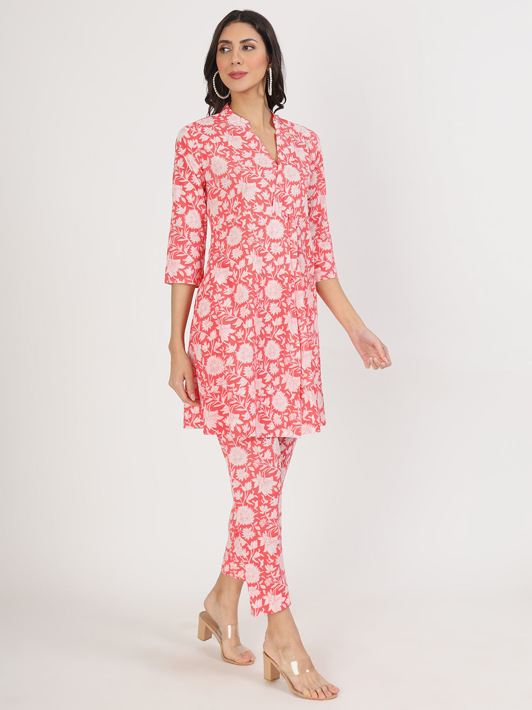 Women Pink Floral Printed Cotton Co Ord Set | LASVINI - Redefining Indian Fashion with Elegance