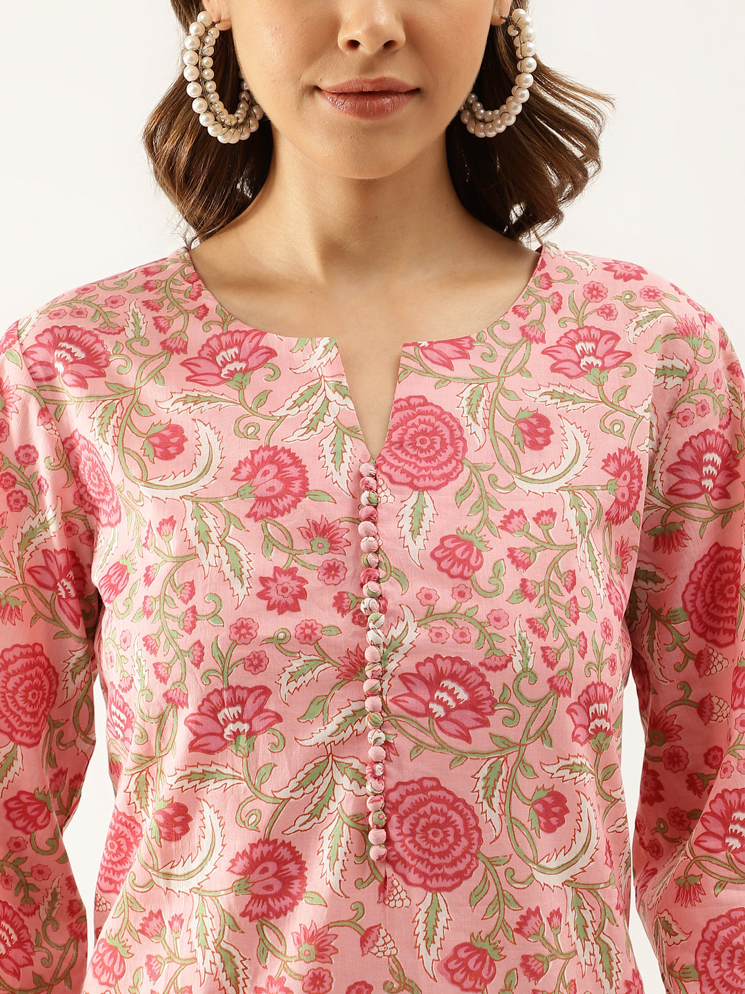 Women Pink Floral Print Cotton Co-Ord Set | LASVINI - Redefining Indian Fashion with Elegance