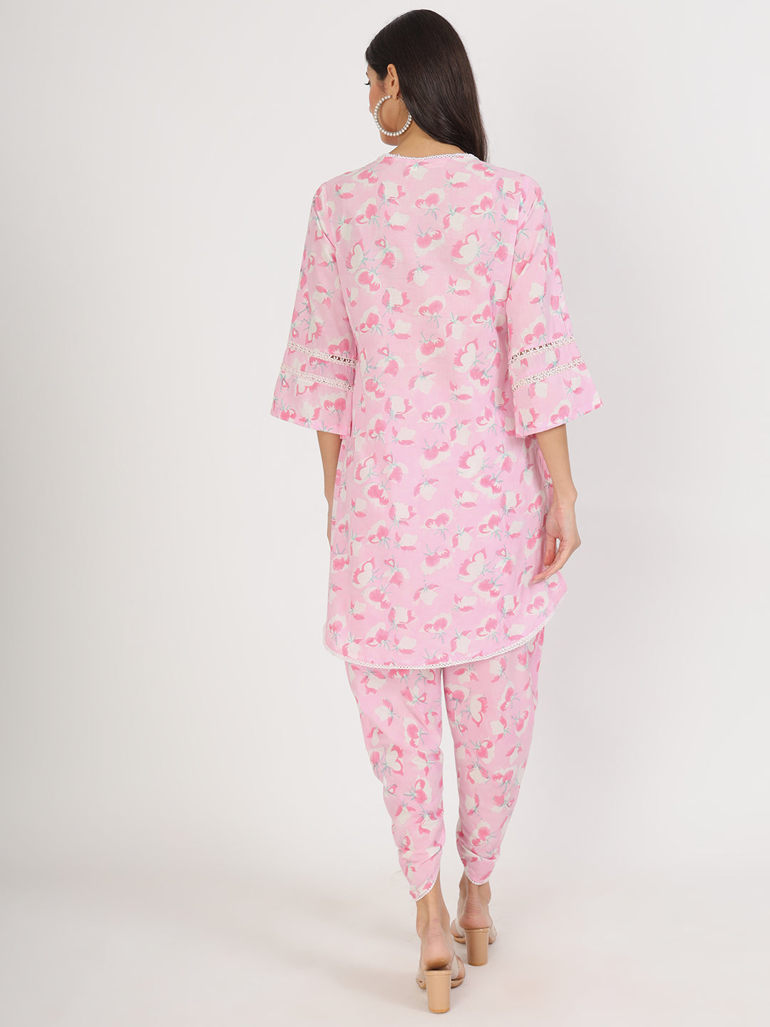 Women Pink Floral Printed Cotton Co-Ord Set | LASVINI - Redefining Indian Fashion with Elegance