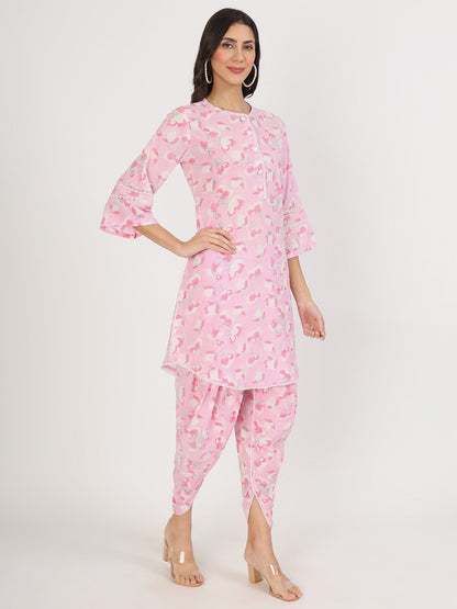 Women Pink Floral Printed Cotton Co-Ord Set | LASVINI - Redefining Indian Fashion with Elegance