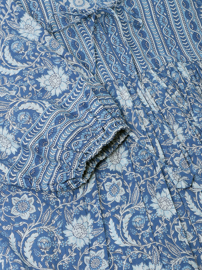 Blue Printed Cotton Peplum Top | LASVINI - Redefining Indian Fashion with Elegance