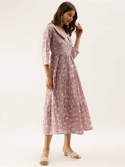 Women Lavender Floral Printed Cotton Ethnic Dress | LASVINI - Redefining Indian Fashion with Elegance