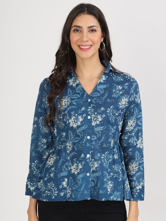 Indigo Blue Regular Top For Women | LASVINI - Redefining Indian Fashion with Elegance