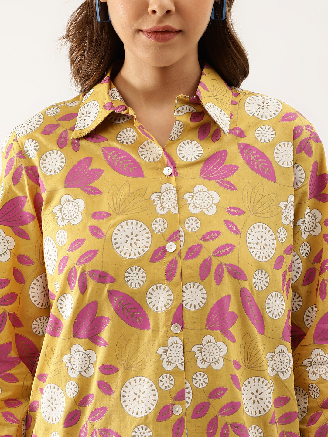 Women Mustard Floral Print Cotton Co-Ord Set | LASVINI - Redefining Indian Fashion with Elegance