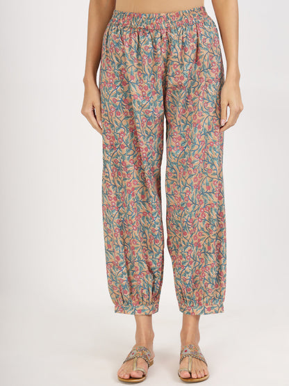Women Beige Floral Printed Cotton Co-Ord Set | LASVINI - Redefining Indian Fashion with Elegance