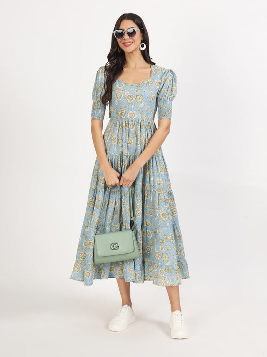 Women Grey Floral Printed Dress | LASVINI - Redefining Indian Fashion with Elegance