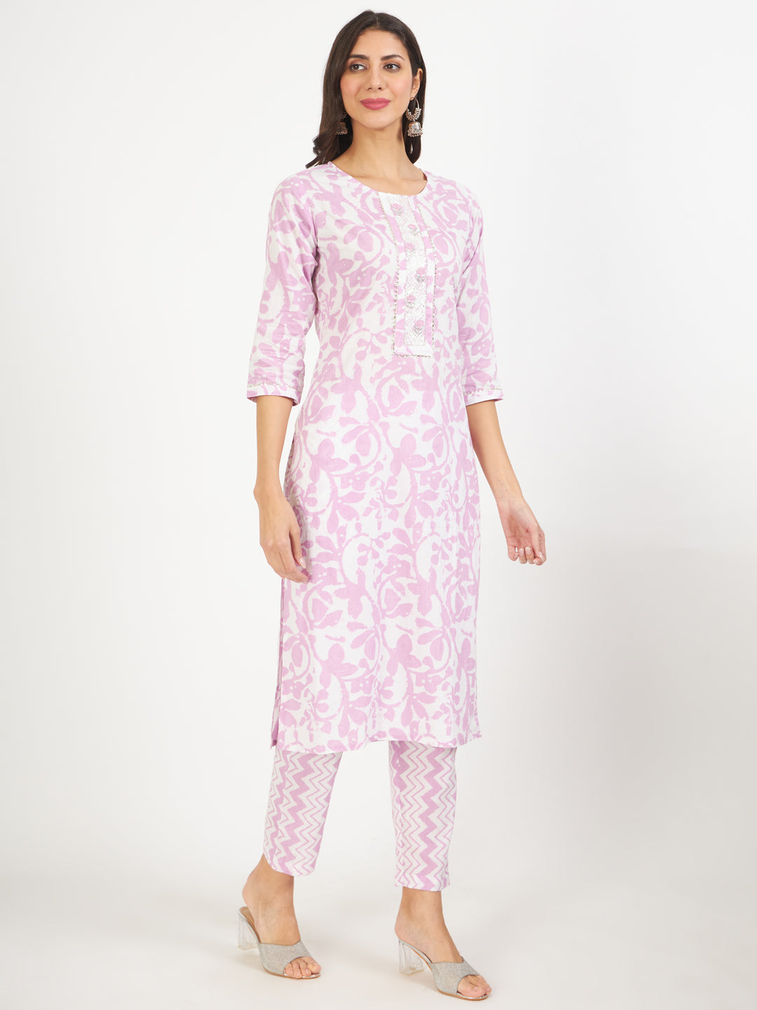 Purple Floral Print Cotton Kurta Pant With Dupatta Set For Women | LASVINI - Redefining Indian Fashion with Elegance