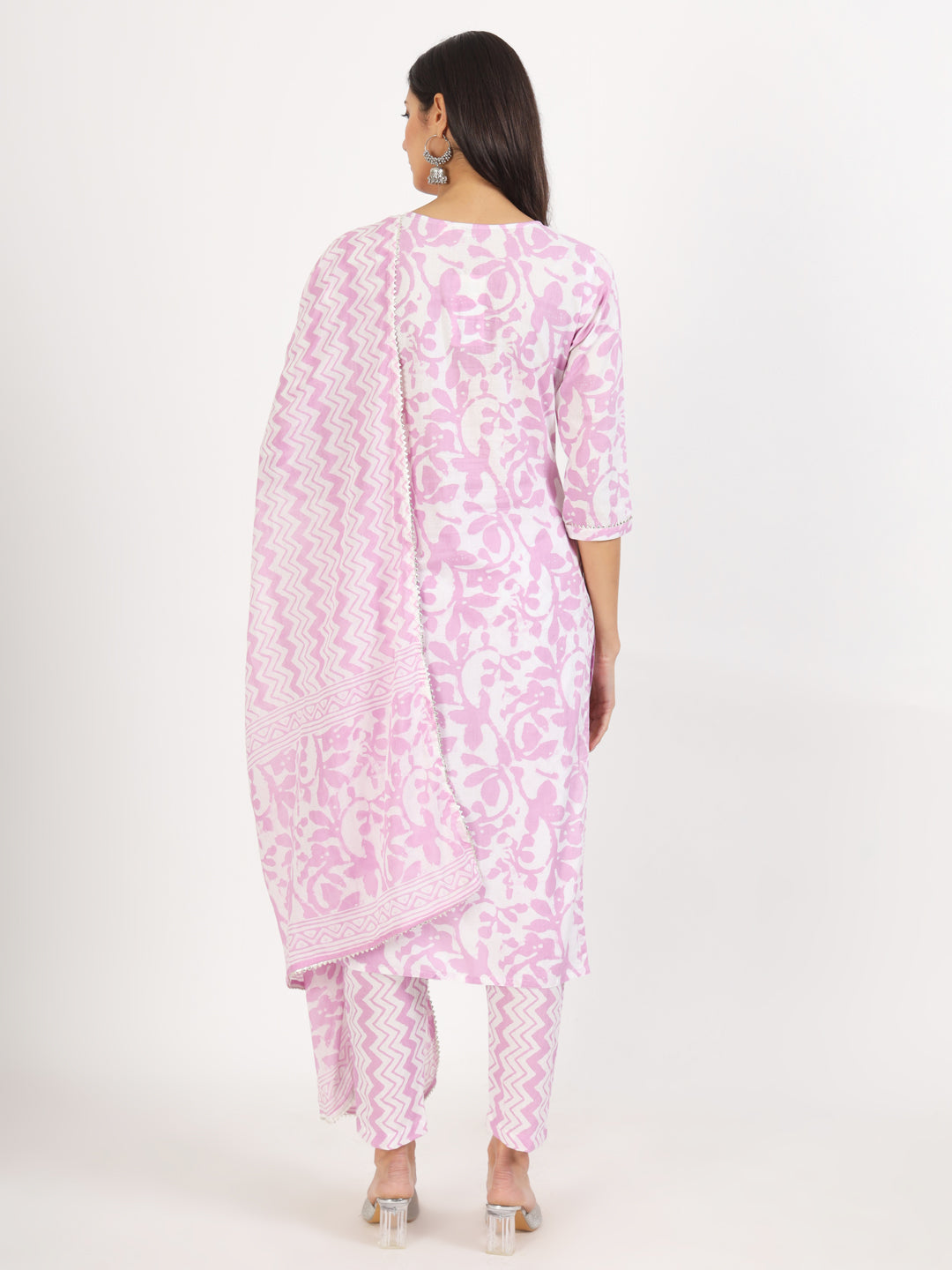 Purple Floral Print Cotton Kurta Pant With Dupatta Set For Women | LASVINI - Redefining Indian Fashion with Elegance