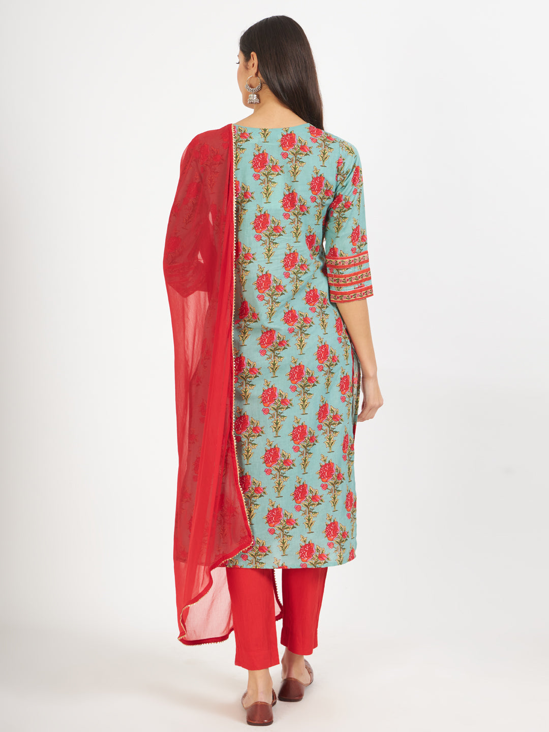 Green Floral Print Cotton Kurta Pant With Dupatta Set For Women | LASVINI - Redefining Indian Fashion with Elegance