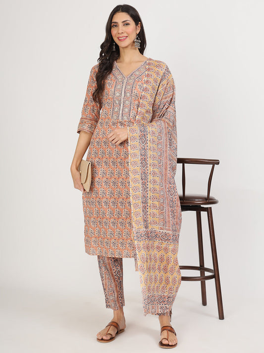 Maroon Embroidered Cotton Kurta Pants With Dupatta Set For Women | LASVINI - Redefining Indian Fashion with Elegance