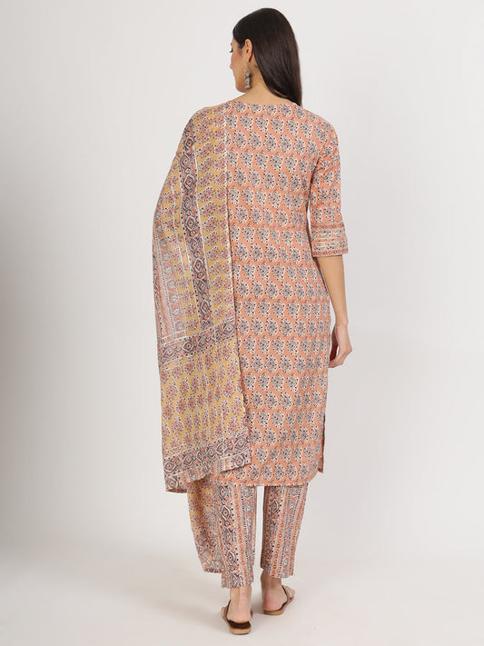 Maroon Embroidered Cotton Kurta Pants With Dupatta Set For Women | LASVINI - Redefining Indian Fashion with Elegance