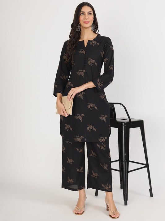 Women Black Printed Co-Ord Set | LASVINI - Redefining Indian Fashion with Elegance