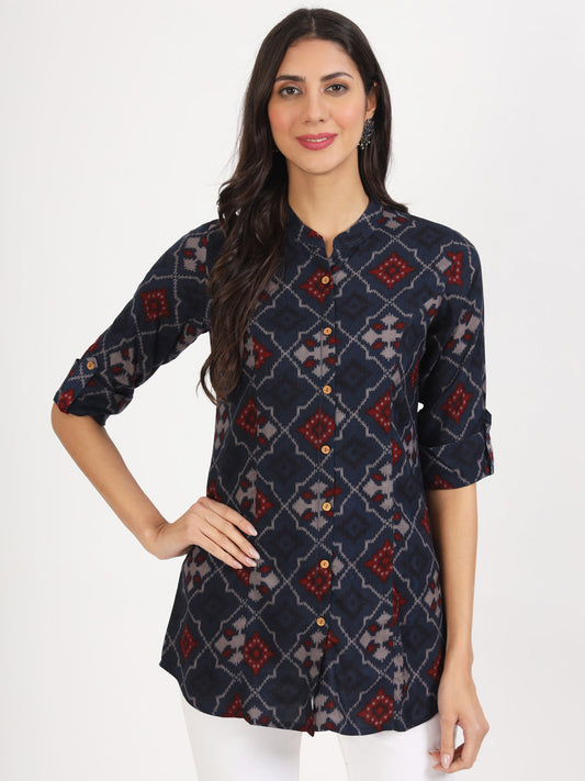 Women Blue Printed Rayon Top | LASVINI - Redefining Indian Fashion with Elegance