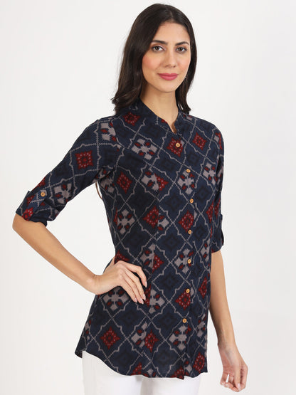 Women Blue Printed Rayon Top | LASVINI - Redefining Indian Fashion with Elegance