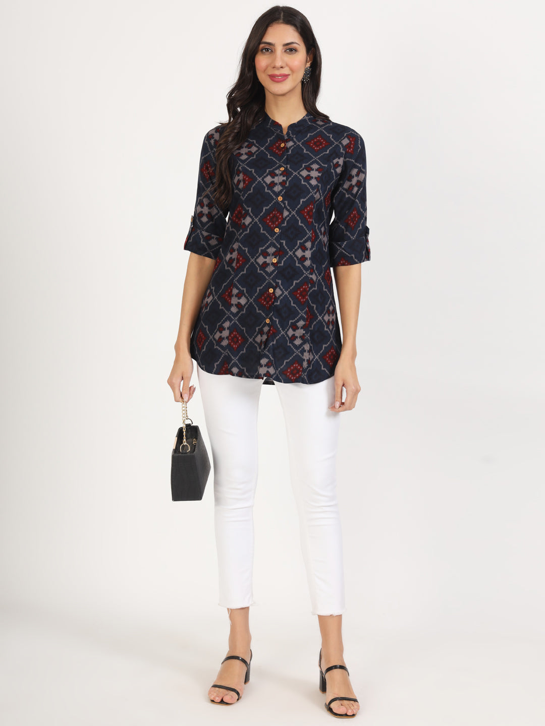 Women Blue Printed Rayon Top | LASVINI - Redefining Indian Fashion with Elegance
