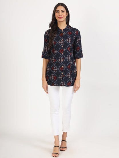Women Blue Printed Rayon Top | LASVINI - Redefining Indian Fashion with Elegance
