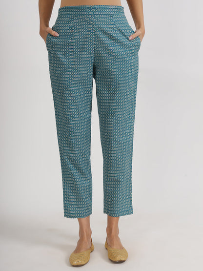Teal Blue Floral Print Cotton Kurta Pants With Dupatta Set For Women | LASVINI - Redefining Indian Fashion with Elegance