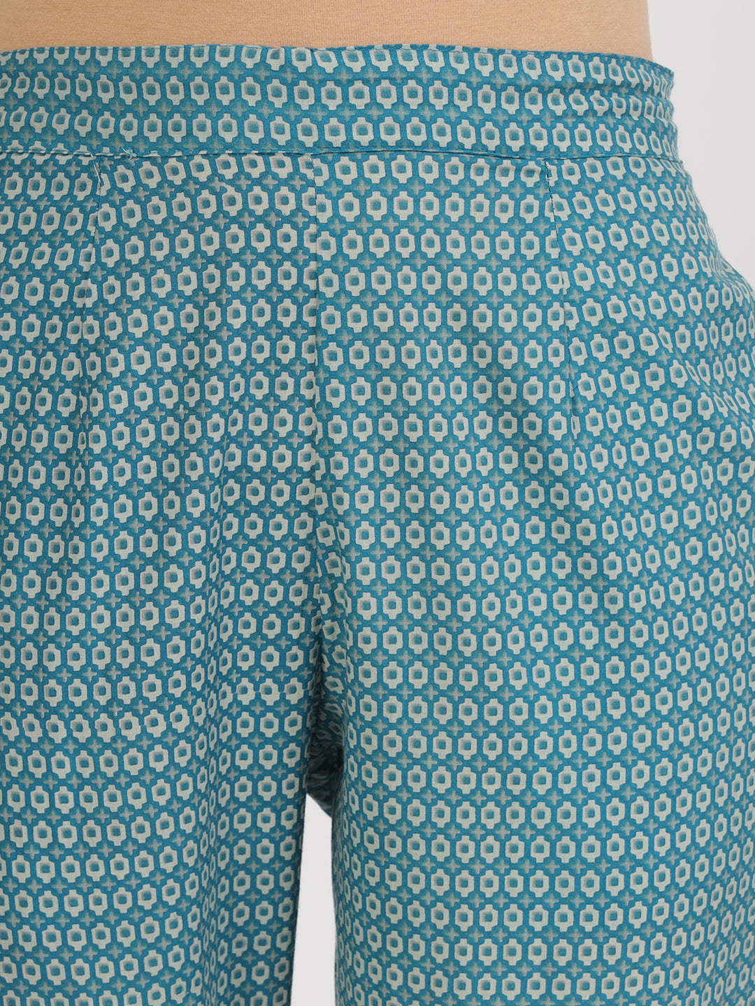 Teal Blue Floral Print Cotton Kurta Pants With Dupatta Set For Women | LASVINI - Redefining Indian Fashion with Elegance