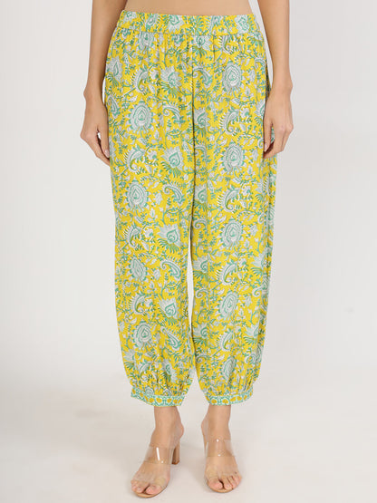 Mustard Floral Print Rayon Co-Ord Set For Women | LASVINI - Redefining Indian Fashion with Elegance