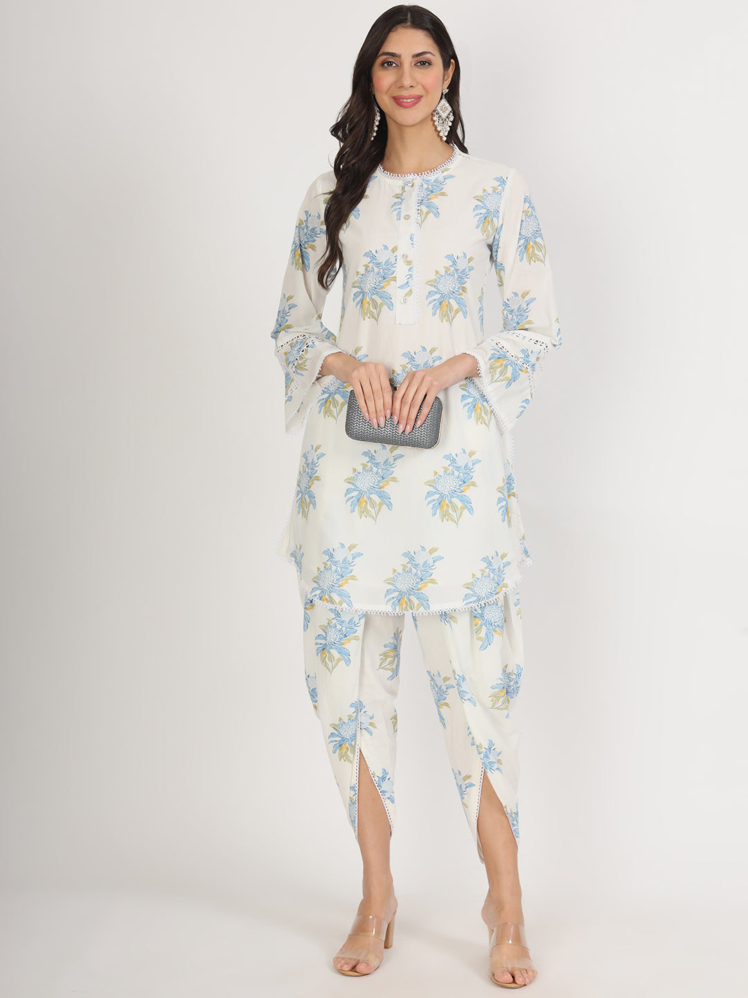 Offwhite Floral Print Rayon Co-Ord Set For Women | LASVINI - Redefining Indian Fashion with Elegance