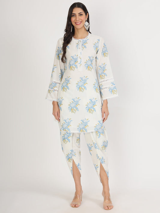 Offwhite Floral Print Rayon Co-Ord Set For Women | LASVINI - Redefining Indian Fashion with Elegance